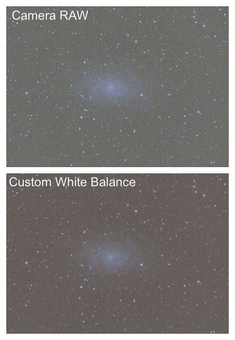 Астрофотография диптих разница между балансом белого полученным в Camera RAW и с помощью процедуры