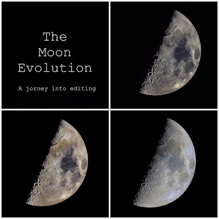 Четыре фотографии гри, показывающие эволюцию Луны - редактирование астрофотографии в Photoshop