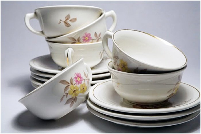 A still life of teacups taken in a portable photography studio
