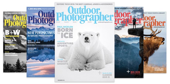Пять разных обложек журнала Outdoor Photographer - подача фотографий в журналы