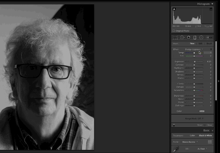 анимированный gif ниже, показывающий весь процесс редактирования портрета с помощью автомаски lightroom