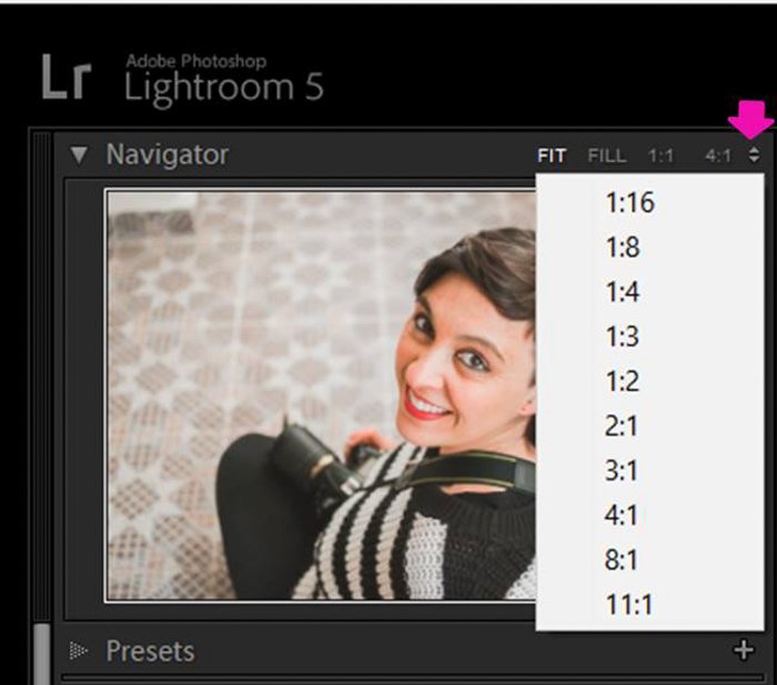 Скриншот, показывающий, как отбелить глаза и зубы в Lightroom - навигатор