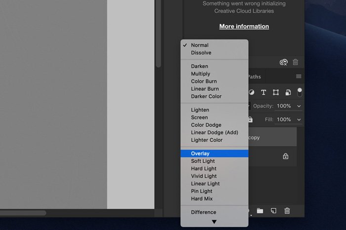 Скриншот, показывающий, как использовать фильтр высоких частот в Photoshop - установка режима смешивания