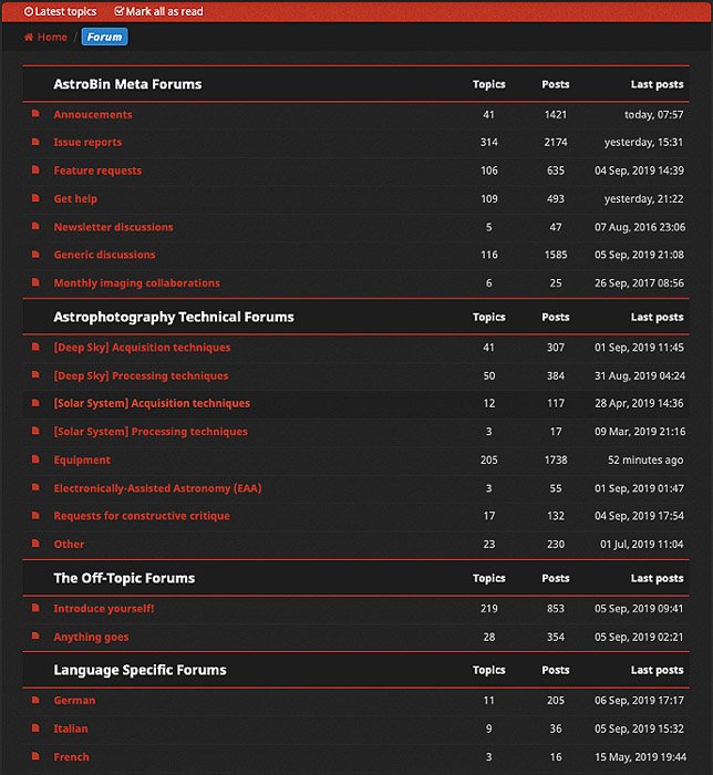 Скриншот форума и публичной группы сайта AstroBin