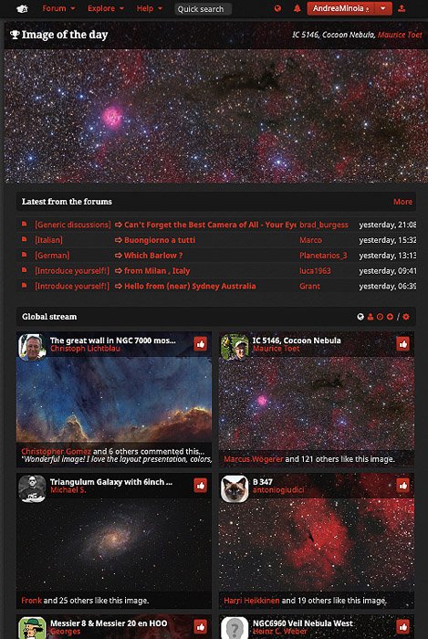 Скриншот главной страницы AstroBin