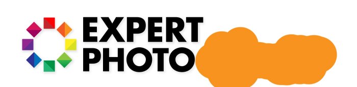 Логотип экспертной фотографии с оранжевой заплаткой, закрывающей часть текста. 