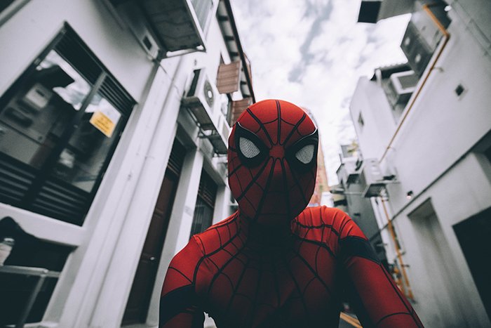 Spider man shot from the low angle