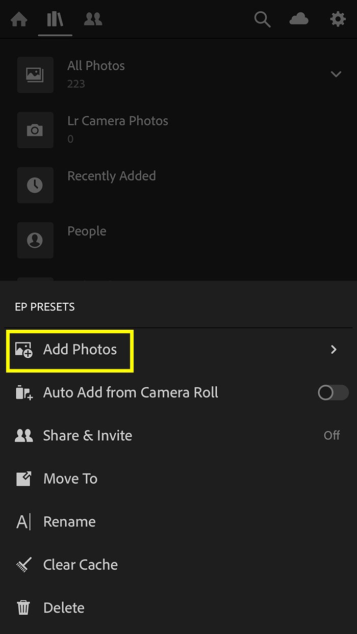 Скриншот, показывающий, как добавить фотографии в новую папку