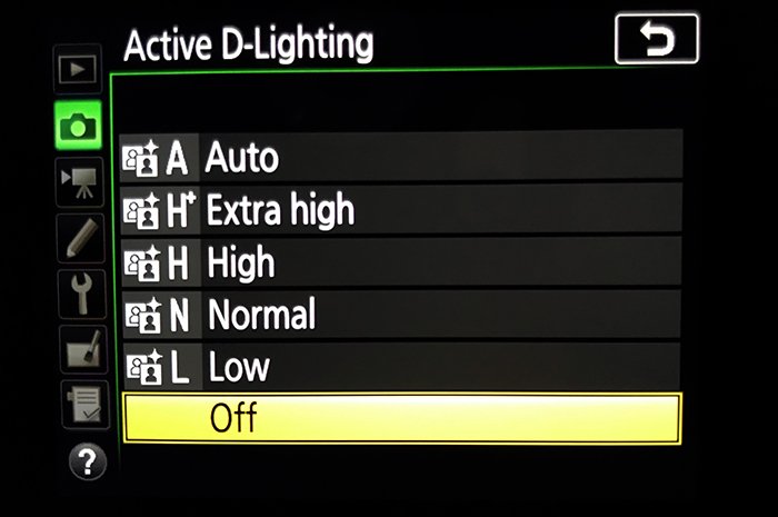 Active D-LIghting Menu Nikon