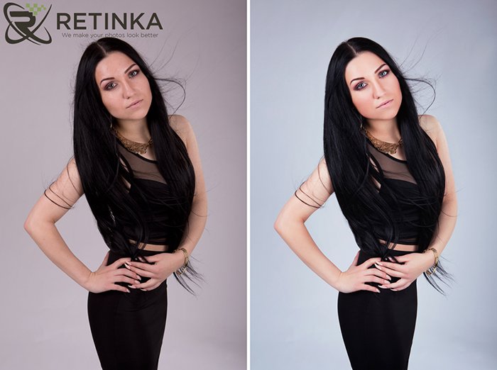 Портретный диптих до и после редактирования на сайте Retinka