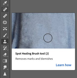 Скриншот использования точечного исцеления для редактирования модных фотографий в Photoshop