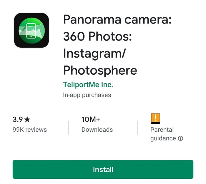 Скриншот приложения камеры Panorama для 360 фотографий