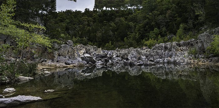6-изображение панорамы скалистого озера под деревьями