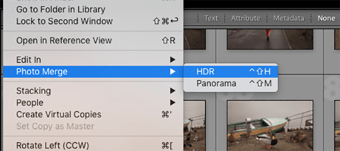 Скриншот функции расширения HDR в Lightroom