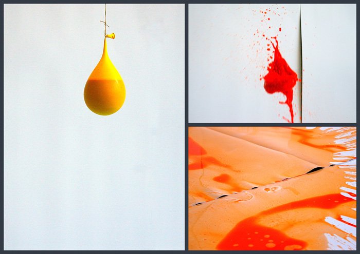 Триптих фотографии лопающегося воздушного шара