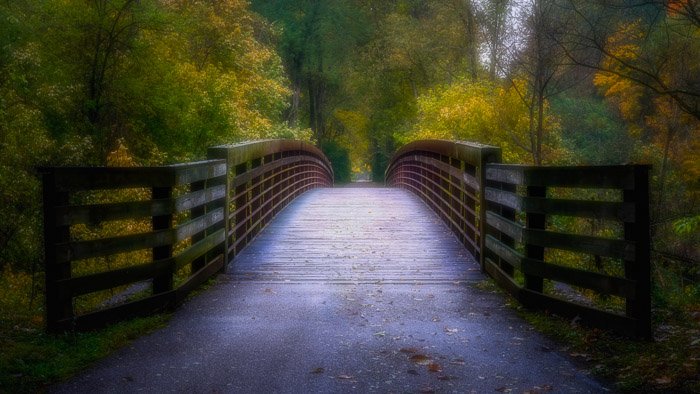 фото моста в лесу с эффектом ортона