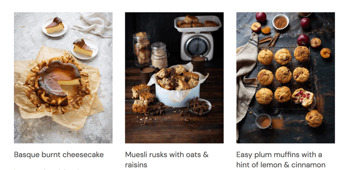 Скриншот трех рецептов из кулинарного блога Drizzle and Dip