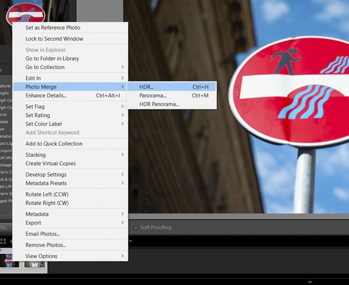 Скриншот использования Lightroom HDR merge