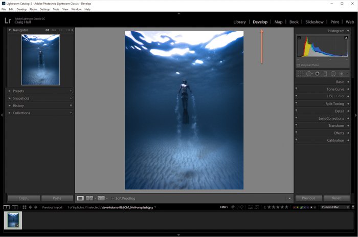 Скриншот открытия изображения для редактирования в Lightroom