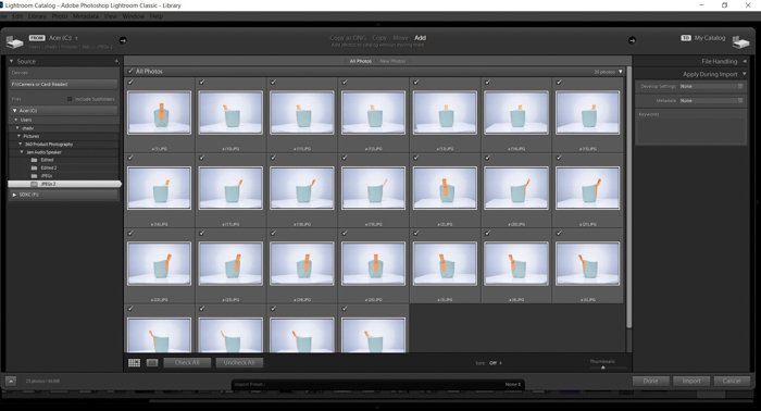 Скриншот импорта изображений в Lightroom