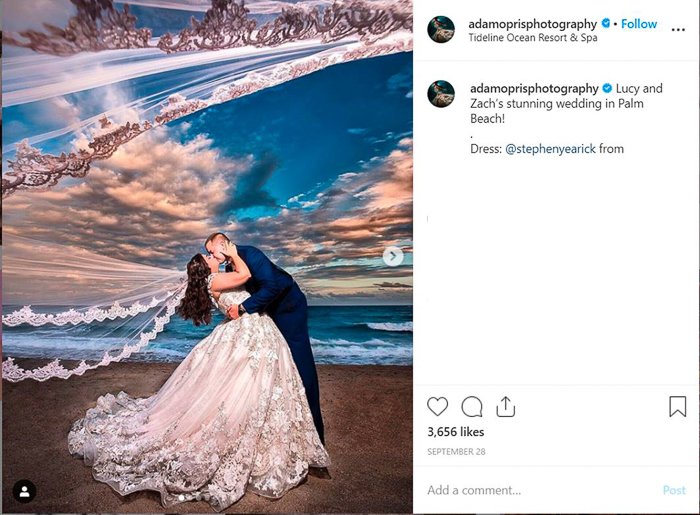 Скриншот свадебного портрета в Instagram