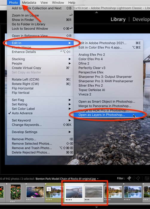 Скриншот Lightroom открывает файлы для добавления текстуры в Photoshop