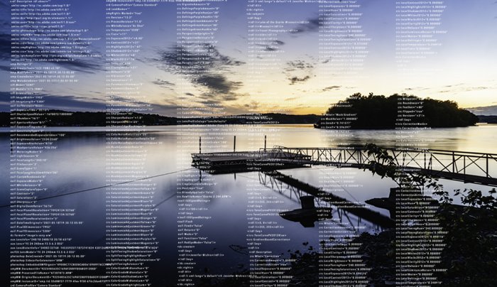sunset lake with metadata visible