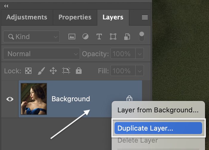 Скриншот создания дубликата слоя для эффекта свечения в Photoshop