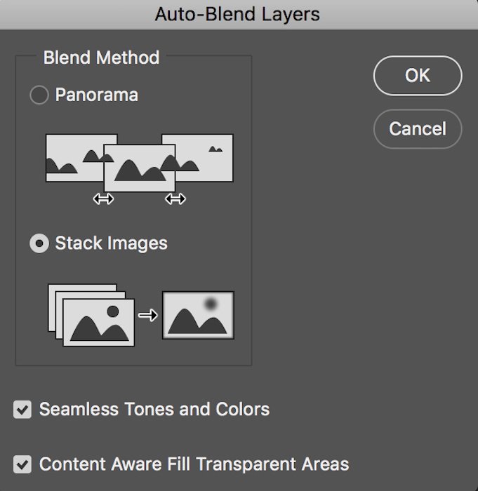 скриншот фотошопа auto blend layers