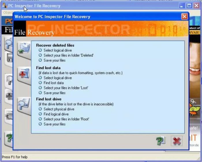 Скриншот интерфейса PC Inspector, бесплатной программы для восстановления файлов