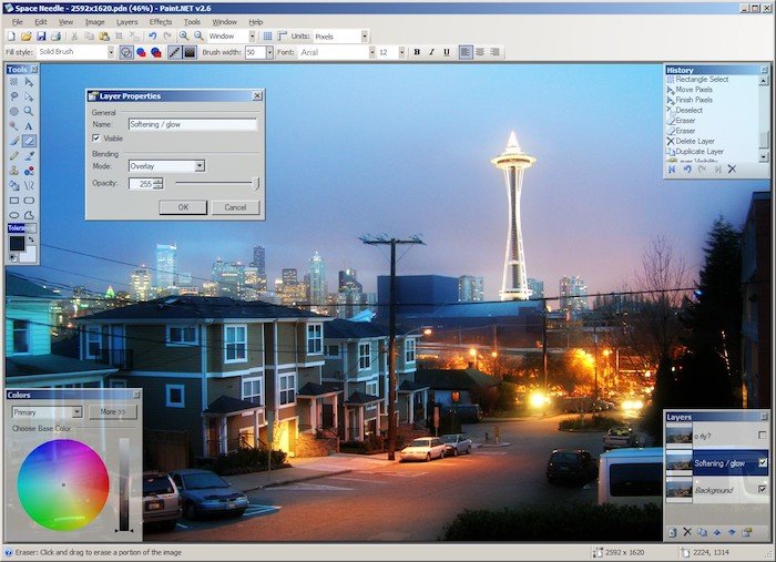 Скриншот интерфейса Paint.NET бесплатного программного обеспечения для редактирования фотографий